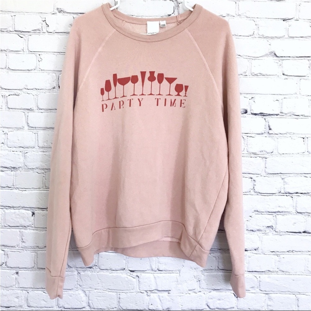 New UO Project Social T Party Time Sweatshirt Pink Crew Neck Size Medium